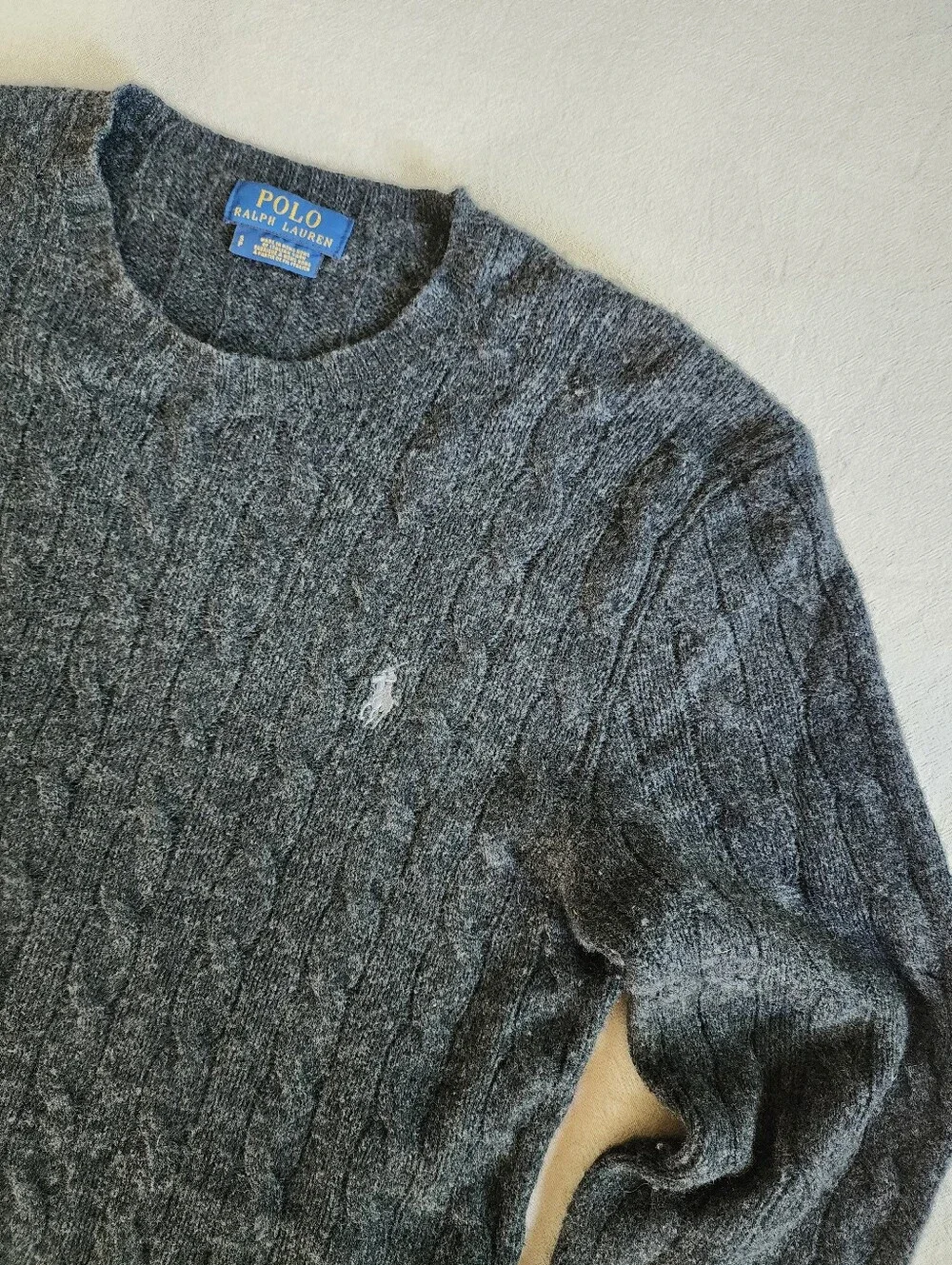 Polo by Ralph Lauren Wool Cashmere Dark Charcoal Cable-Knit Crewneck Sweater